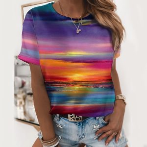 Casual Print V Neck Tee