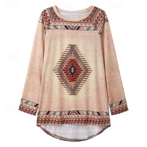 Geometric Plaid Long Sleeve Tunic