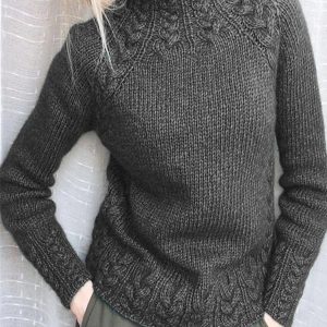 Cable Knit Turtleneck Sweater Black & Wine Oversized Casual Top