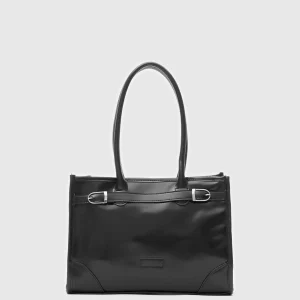Elegant Black Faux Leather Tote Bag