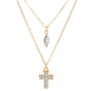 Vintage Cross Rhinestone Layered Necklace